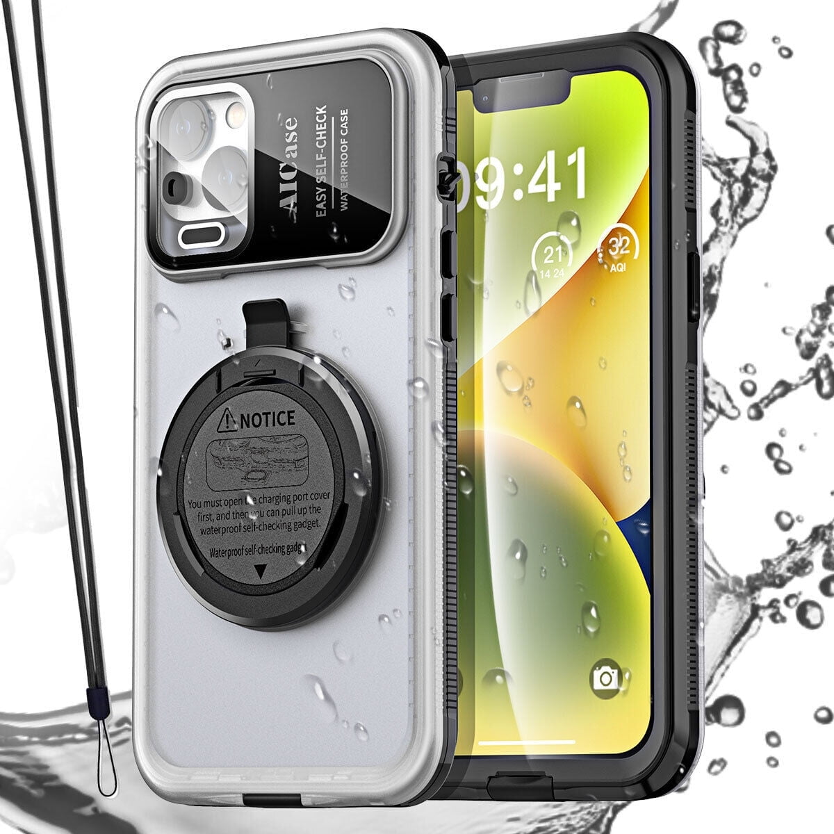 AICase Self Check Waterproof Phone Case for iPhone 14 Underwater Touchscreen Water Proof Diving Phone Case Built in Screen Protector for Shower Bike Beach Snorkeling Walmart