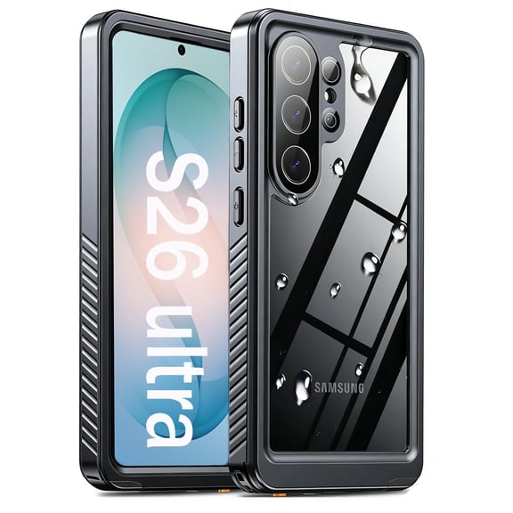 AICase Waterproof Full Body Magnetic Case for Samsung Galaxy S26 Ultra with Built-in Screen Protector, Shock-Absorbent Anti-Scratch Magnetic Wireless Charging Cover,Black/Clear