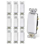 AIDA Single Pole Rocker Decora Light Switch, Self-Grounding, Quick Push-in & Side Wired, Residential Grade, 15A/120V, UL Listed White, 10 Pack