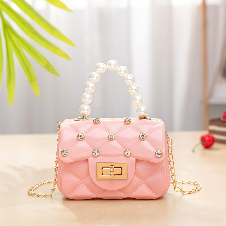 AIDAIBAG Mini Jelly Purse Flap Handbag with Pearls Top Handle Faux Quilted  Crossbody Bag