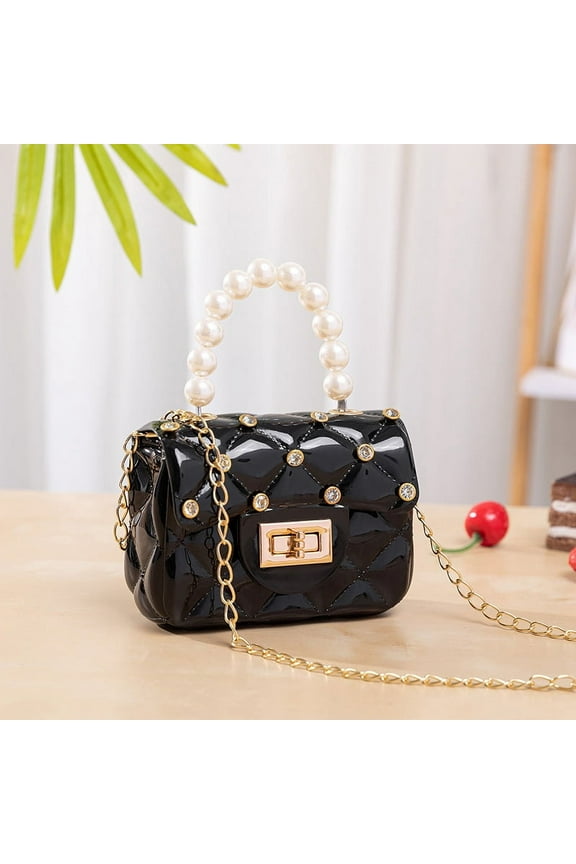 Mini Jelly Purse Flap Handbag with Pearls Top Handle Faux Quilted Crossbody Bag