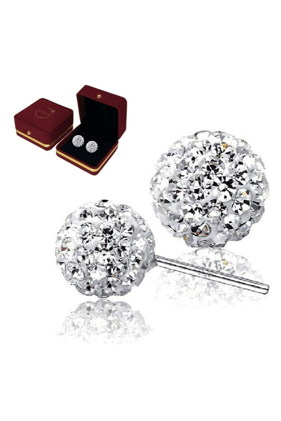 925 Sterling Silver 10mm Pave Crystal Disco ball Earrings Stud Silver for Women Shamballa Inspired