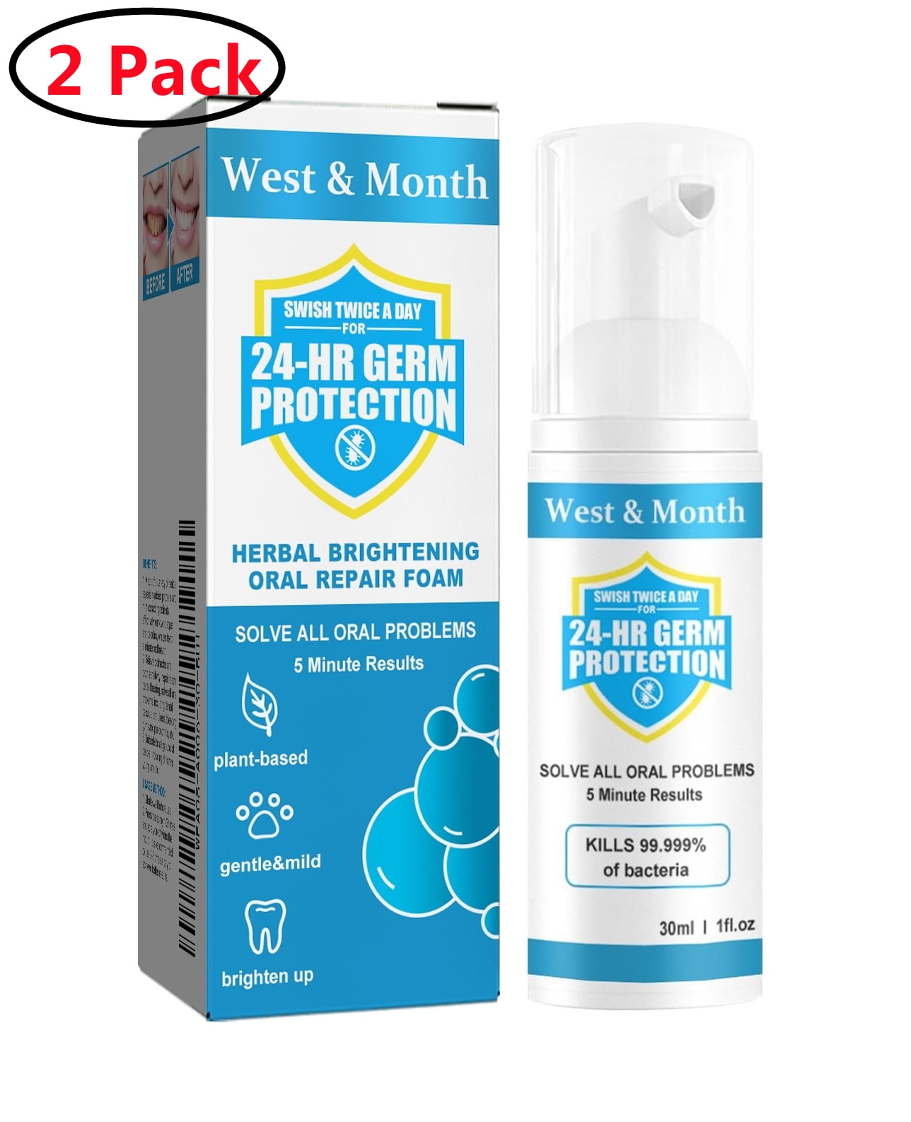 AIDAIMZ 2 Pack Bright Whitening Teeth Mousse, Herbal Brightening Oral