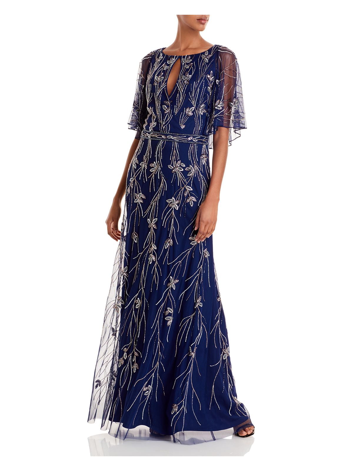 AIDAN MATTOX Womens Navy Embellished Beaded Sleeveless Keyhole Full Length Formal Sheath Dress 2 Walmart