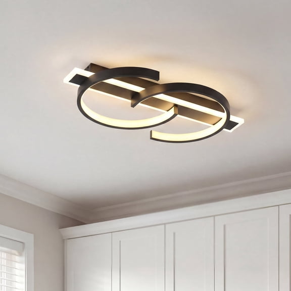 AIDAPLAY Modern Black Double Ring LED Ceiling Light Flush Mount Dimmable 35W 3000-6000K with Remote Control for Living Room Bedroom Office 15.75 inch
