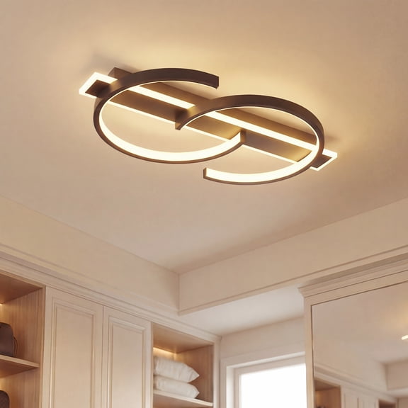 AIDAPLAY Modern Black Double Ring LED Ceiling Light Flush Mount Dimmable 45W 3000-6000K with Remote Control for Living Room Bedroom Office 19.69 inch