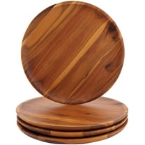AIDEA Acacia Wood Dinner Plates, 8 Inch Round Wood Plates Set of 4, Easy Cleaning & Lightweight