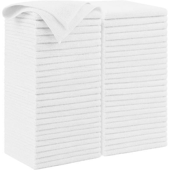 AIDEA Microfiber Cleaning Cloth White 50PK, Microfiber Towels for Cars, Premium Car Cloths, Dusting Cloth Lint Free Cleaning Rags for SUVs, House, Kitchen, Window, Workshops,12×12"