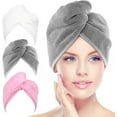 thumbnail image 1 of AIDEA Microfiber Hair Towel Wrap for Women, 3 Pack 10 inch X 26 inch, Super Absorbent Quick Dry Hair Turban (Gray+Pink+White), 1 of 5