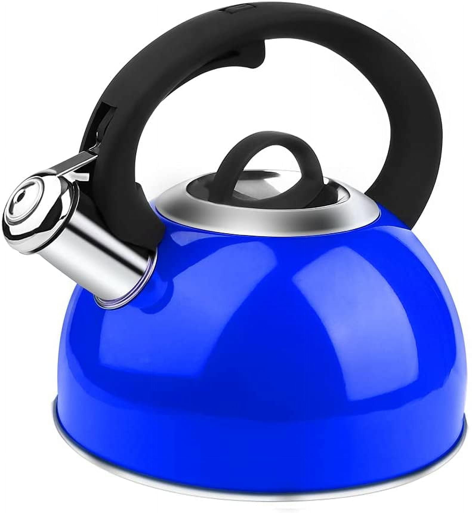KitchenAid 2 Quart Black Enamel Whistling Teapot Tea Kettle Squeeze ROYAL  BLUE!