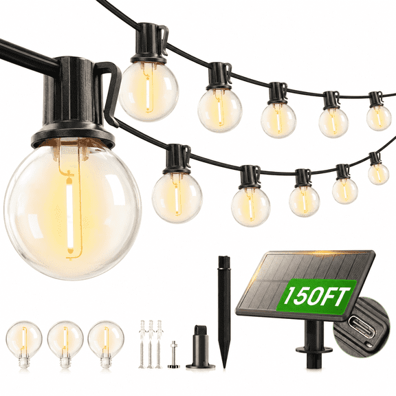AIDEL 144FT Solar Patio Lights, G40 Waterproof Outdoor String Lights for Pergola, Gazebo and Backyard Lighting