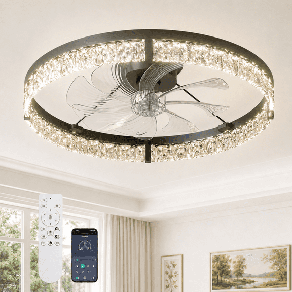 Led Remont Ceiling Fan with Light Flush Mount 46