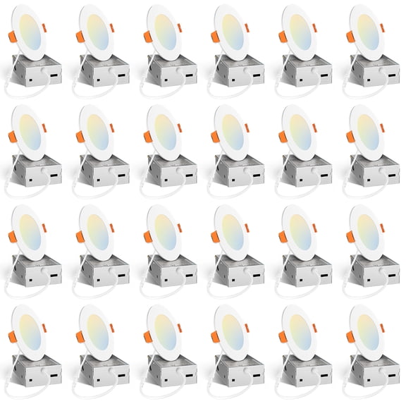 AIDEL 24 Pack 4 Inch Canless LED Recessed Light, 5CCT Selectable 2700K-5000K, 11W 800LM Dimmable Ultra Slim Wafer Downlight with Junction Box