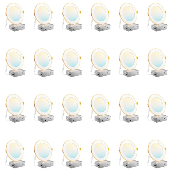 AIDEL 24 Pack 6 Inch LED Recessed Light with Night Light, 5CCT Selectable Canless Wafer Downlight, 12W 1100LM Dimmable Ultra Thin Ceiling Light with Junction Box, 2000K Amber Mode