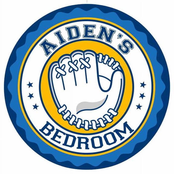 AIDEN'S Baseball Glove Bedroom 14" Round Metal Sign Boys Room 100140029031