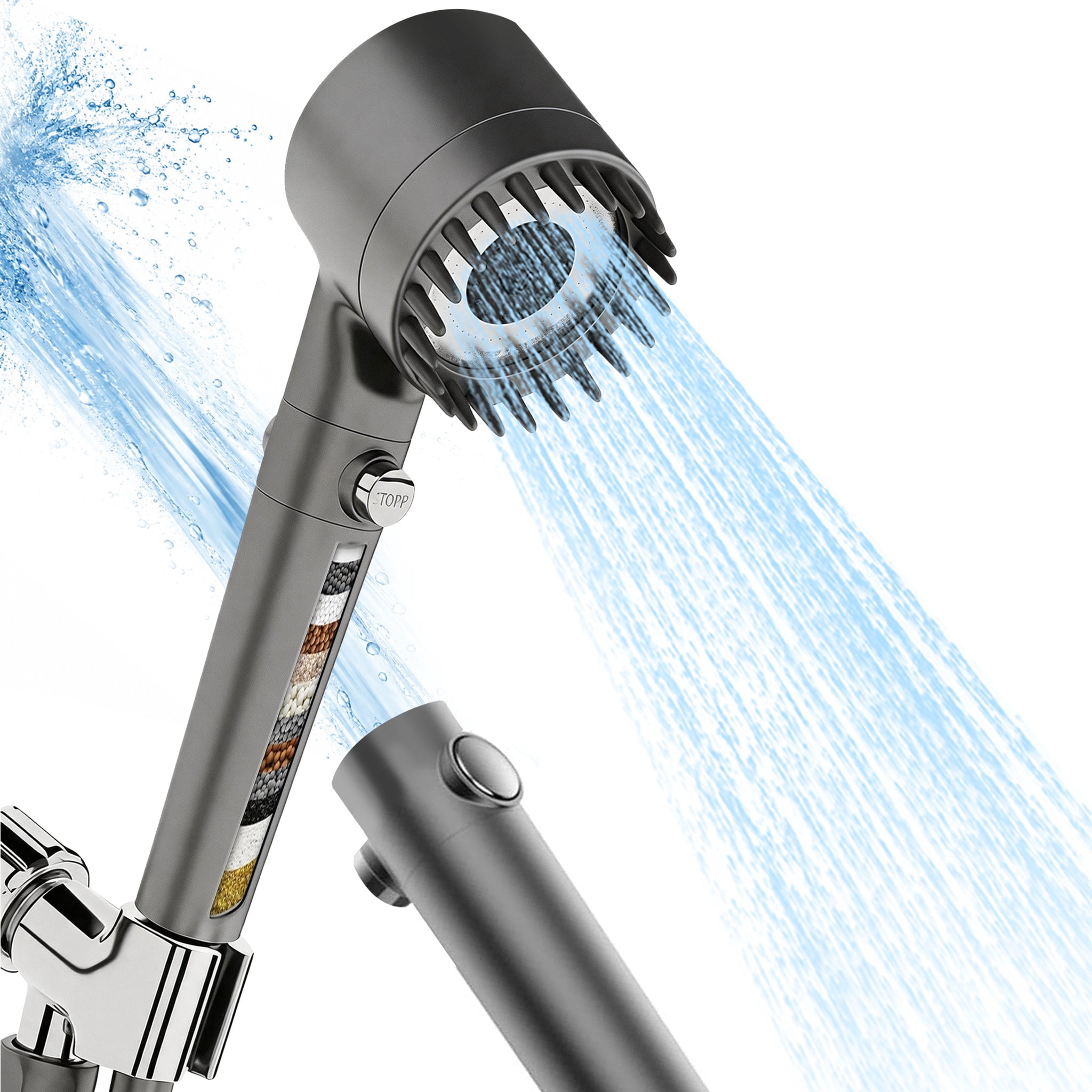 Paus Button AIDMAPS Filtered Shower Head, High Pressure Handheld Showerhead with 3 ...