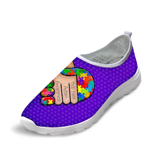 AIDS Days Flat Female Shoes Women Autism Awareness Printed Women's Sneakers Breathable Mesh Flats Teens Girls Low Top Shoes