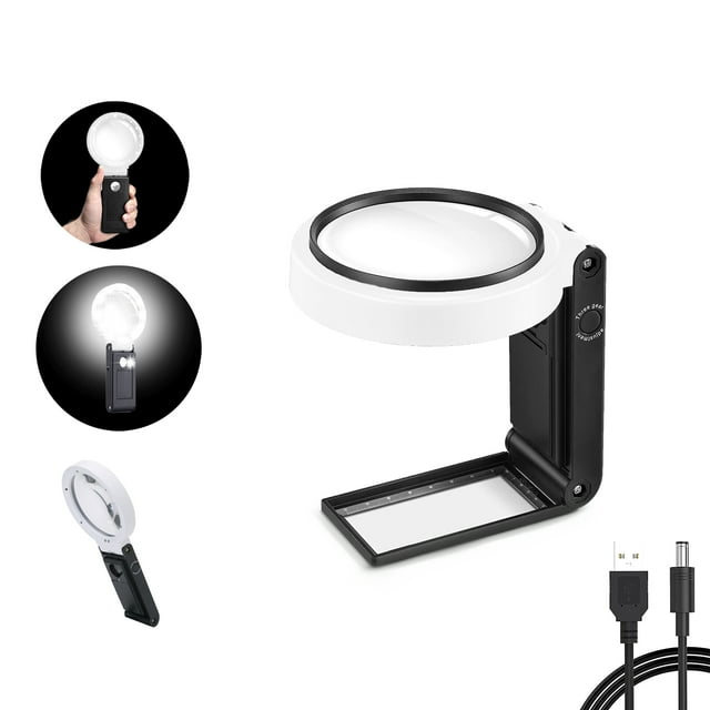 AIDUCHO 25X 5X Magnifying Glass with Light and Stand, Foldable Handheld