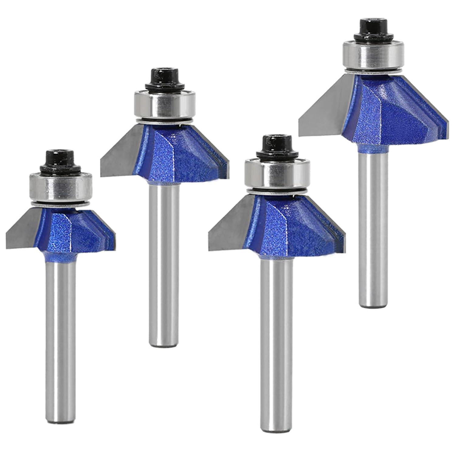 AIDUCHO 4 Pcs 6mm Shank 45 Degree Chamfering Cutter, Chamfer Drill Bits