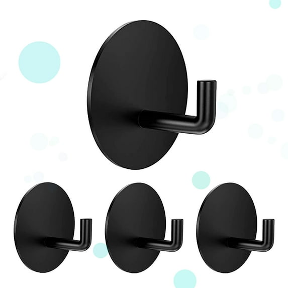 AIDUCHO 4 Pcs Adhesive Hooks,Heavy Duty Waterproof in Shower Hooks for Hanging Loofah, Towels, Clothes, Robes for Bathroom Removable Adhesive Wall Hooks Stainless Steel Stick on Hooks(Black)