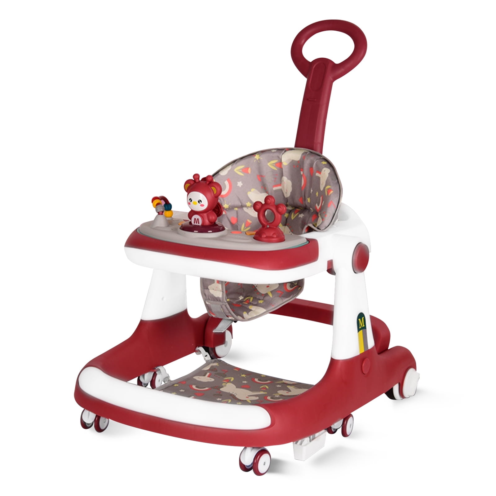 Free Shipping AIDUCHO Baby Walker Foldable 3 in 1 Toddler Walker Bouncer Learning Seated Walk Behind Music High Back Padded Seat Detachable Trampoline Mat with Sturdy Wheels and Detachable Toy Station...