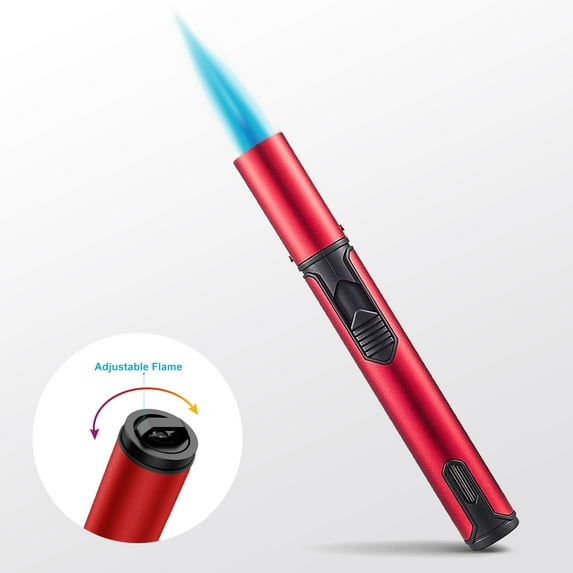 AIDUCHO Butane Torch Lighter, 6-inch Refillable Pen Lighter Adjustable Jet Flame Butane Lighter for Candles, Grills, Fireplaces, Camping(Gas Not Included)(Red)
