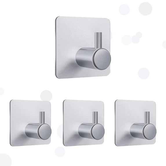 AIDUCHO Heavy Duty Adhesive Hooks, 4 Pcs Wall Adhesive Hooks, Stainless Steel Hooks for Home, Bathroom, Kitchen, Office, Living Room(Silvery)