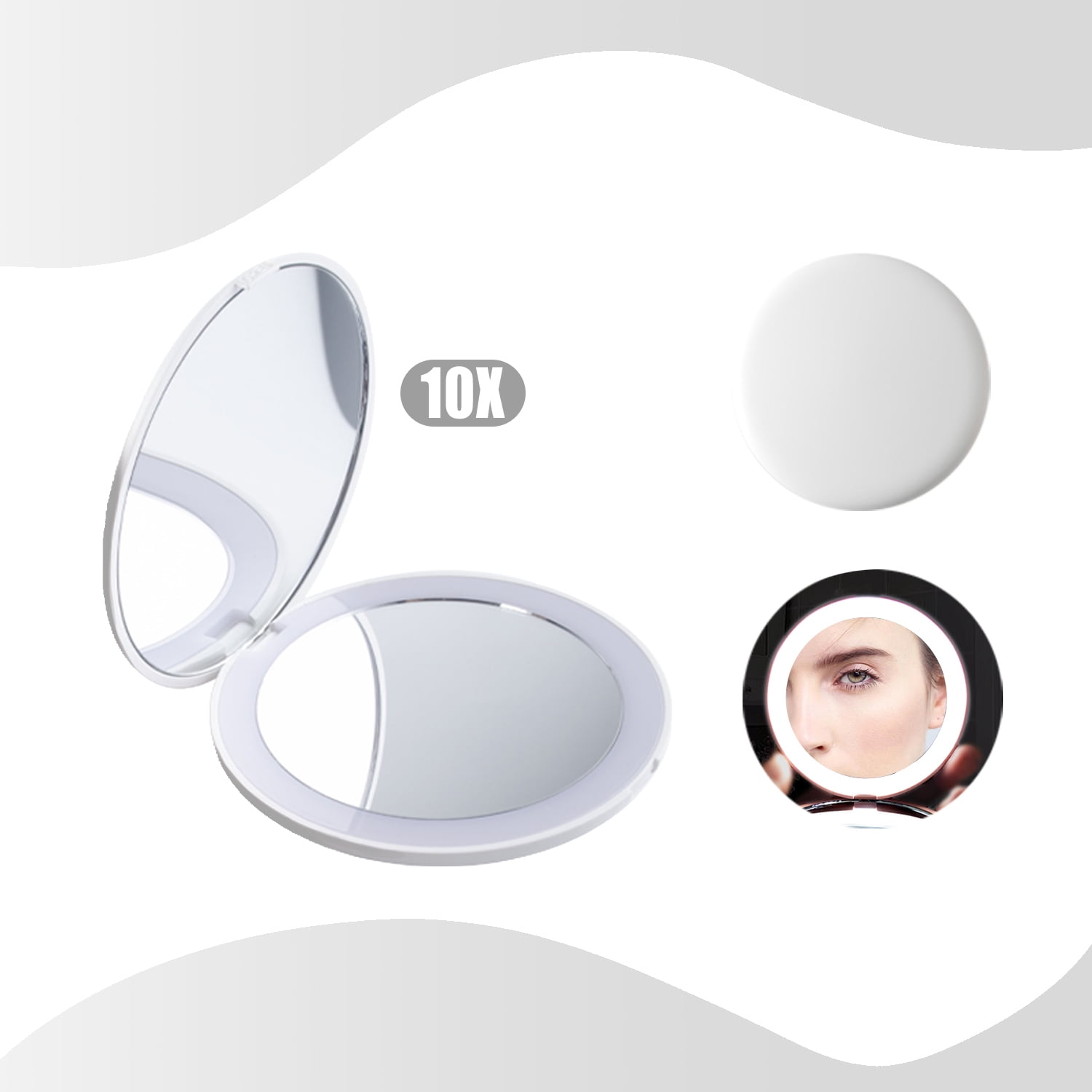 AIDUCHO LED Lighted Travel Makeup Mirror, 1x/10x Magnification Compact