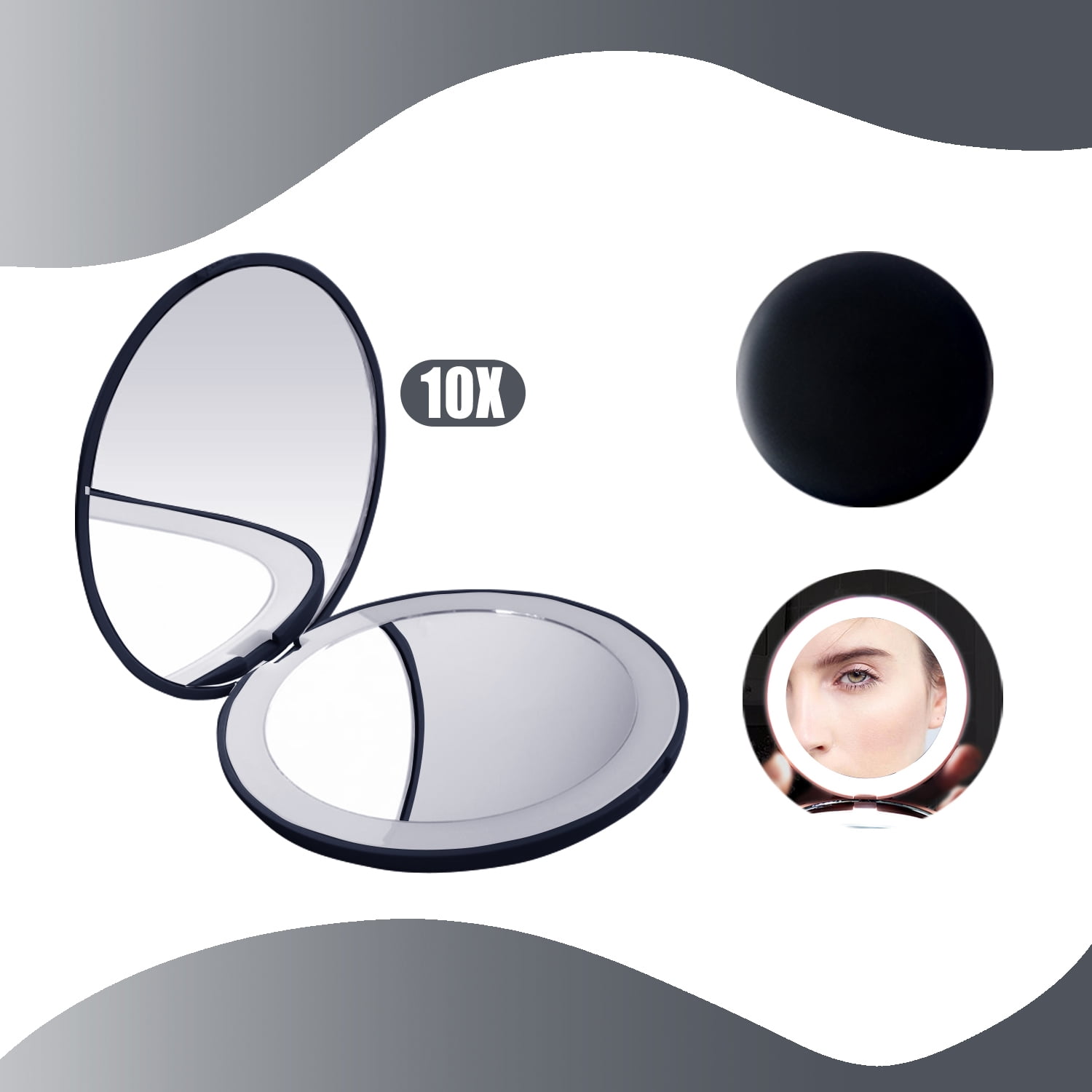 AIDUCHO LED Lighted Travel Makeup Mirror, 1x/10x Magnification Compact