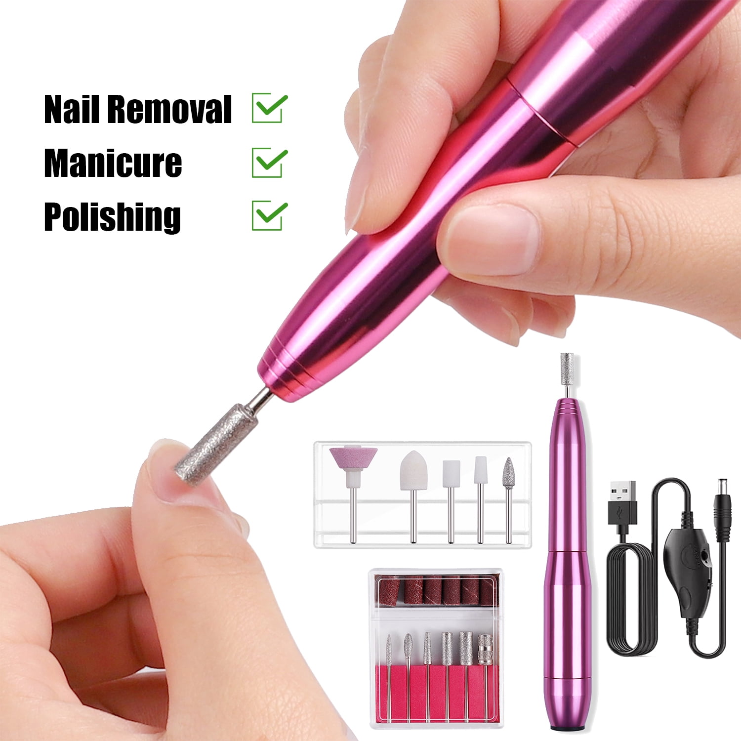 Care me Powerful Corded Electric Nail Drill Set File, Buff, Shape, Polish  Nails, Remove Cuticles & Calluses - Professional Manicure & Pedicure Kit  for Nail Care - Walmart.com