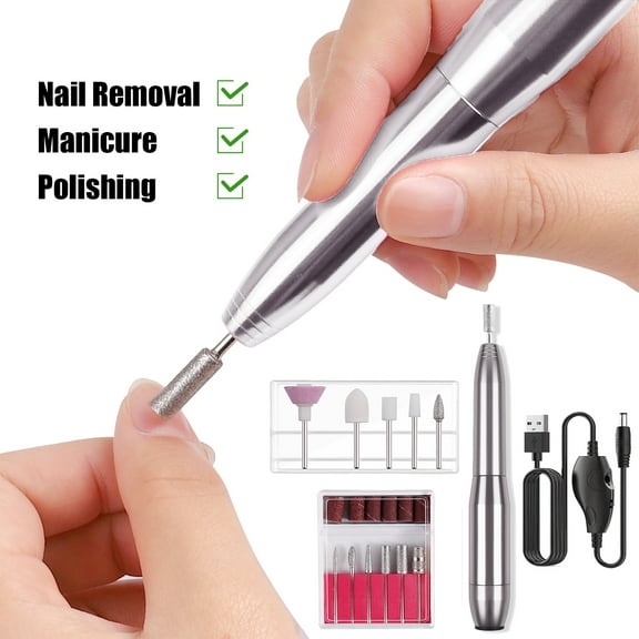 AIDUCHO Portable Electric Nail Drill Professional Efile Nail Drill Kit For Acrylic, Gel Nails, Manicure Pedicure Polishing Shape Tools with 11Pcs Nail Drill Bits(Space Silver)