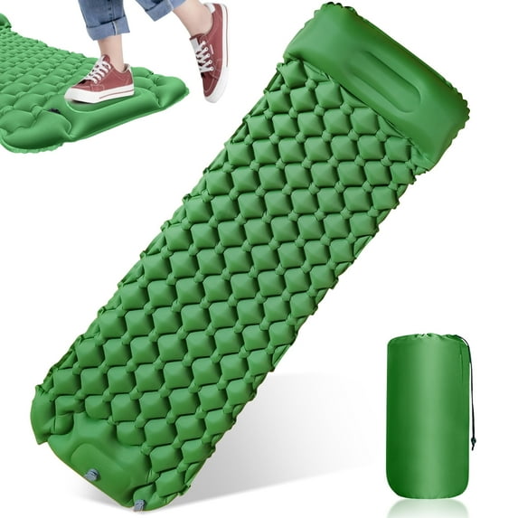AIDUCHO Self Inflating Camping Sleeping Pad, 76"x24" Ultralight Camping Mat with Pillow & Foot Pump Thick Waterproof Compact Lightweight Sleeping Air Pads for Tent Backpacking Hiking Outdoor, Green
