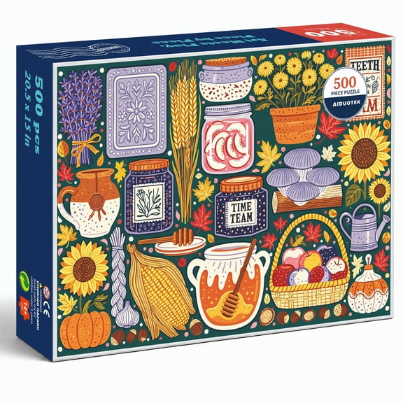 AIDUOTEK Fall Puzzles for Adults 500 Pieces, Sunflowers Baskets Teacups