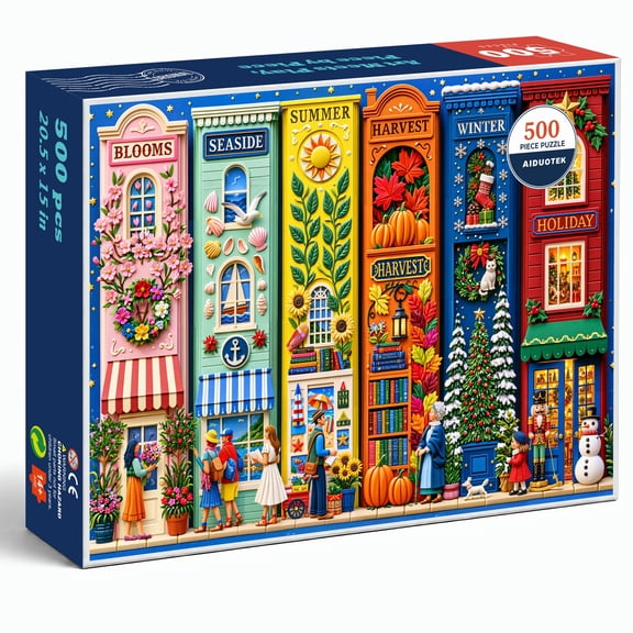 AIDUOTEK Book Puzzles for Adults 500 Pieces, Storefronts Flowers Street