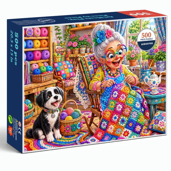 AIDUOTEK Dog Puzzles for Adults 500 Pieces, Crochet Yarn Blanket Teapot