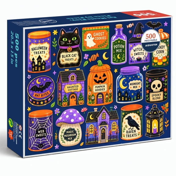 AIDUOTEK 500 Piece Jigsaw Puzzle for Adults - Halloween Candy Jars Puzzle