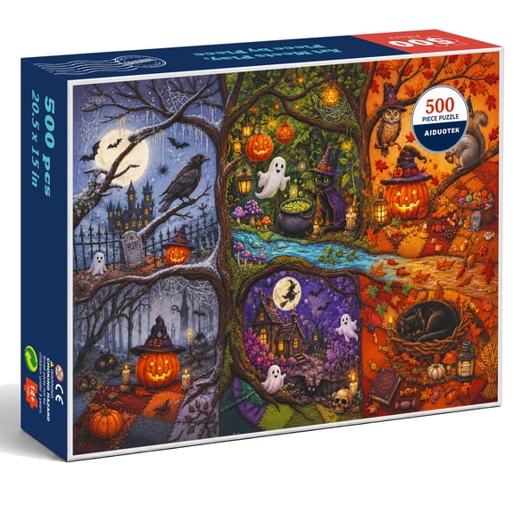 AIDUOTEK Halloween Puzzles for Adults 500 Pieces, Black Cats Owls Pumpkins