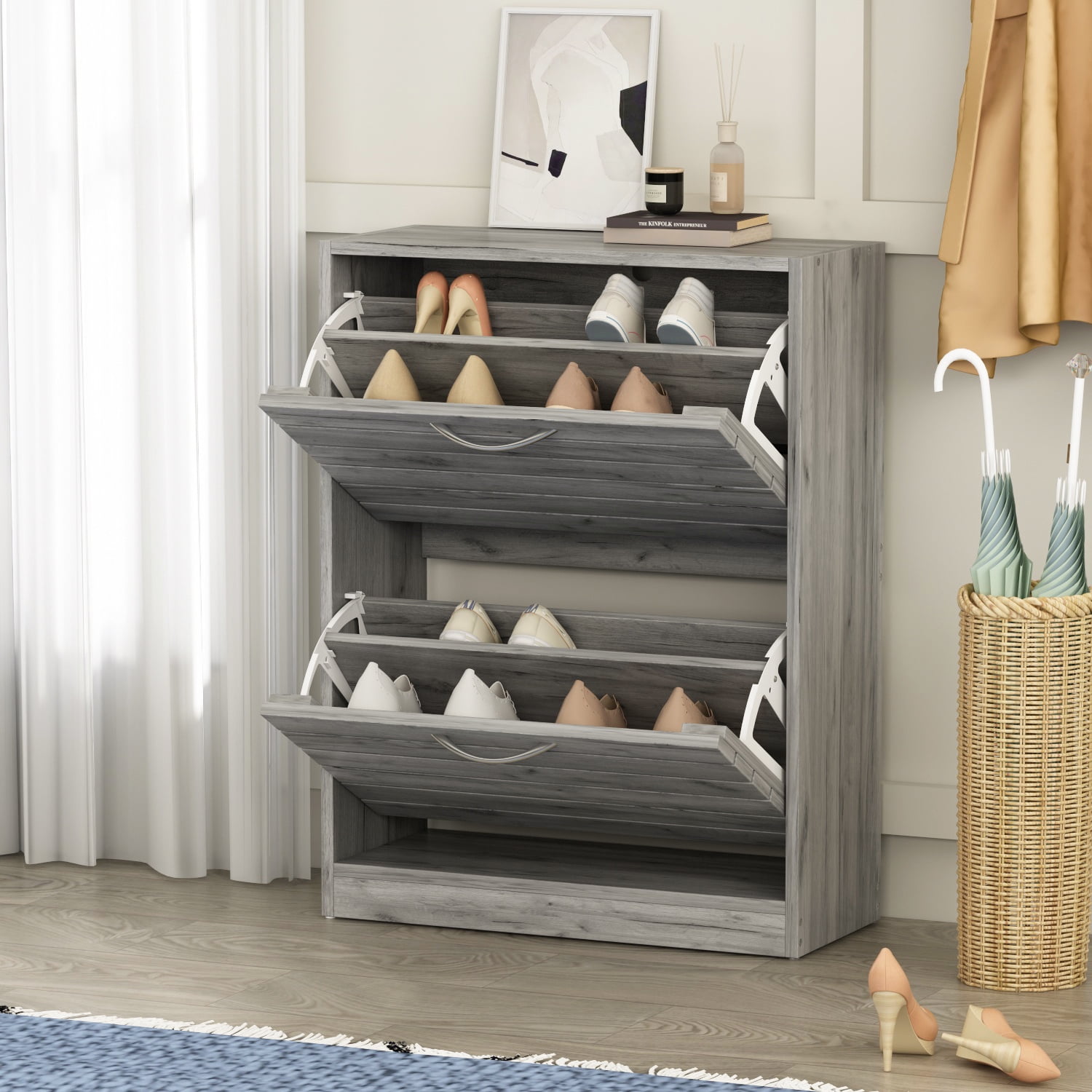 Gray wood shoe rack cheap