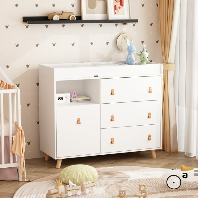 AIEGLE Changing Tables with Drawers and Open Shelf, Baby Dresser