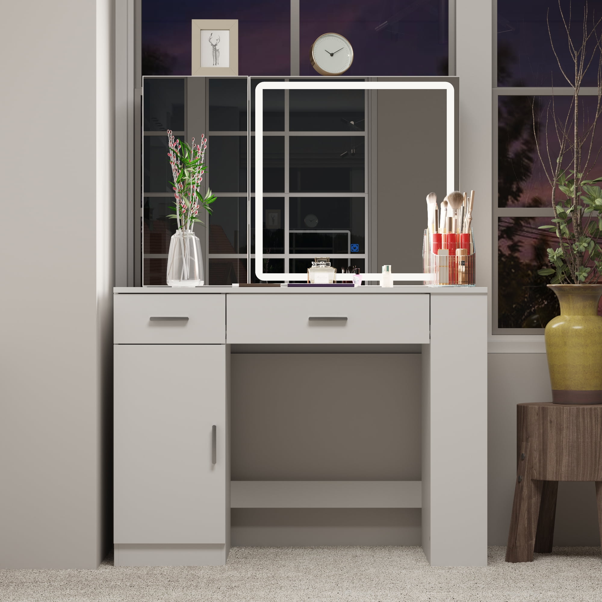 AIEGLE Vanity Table with 2 Drawers & Sliding Lighted Mirror, Ideal for