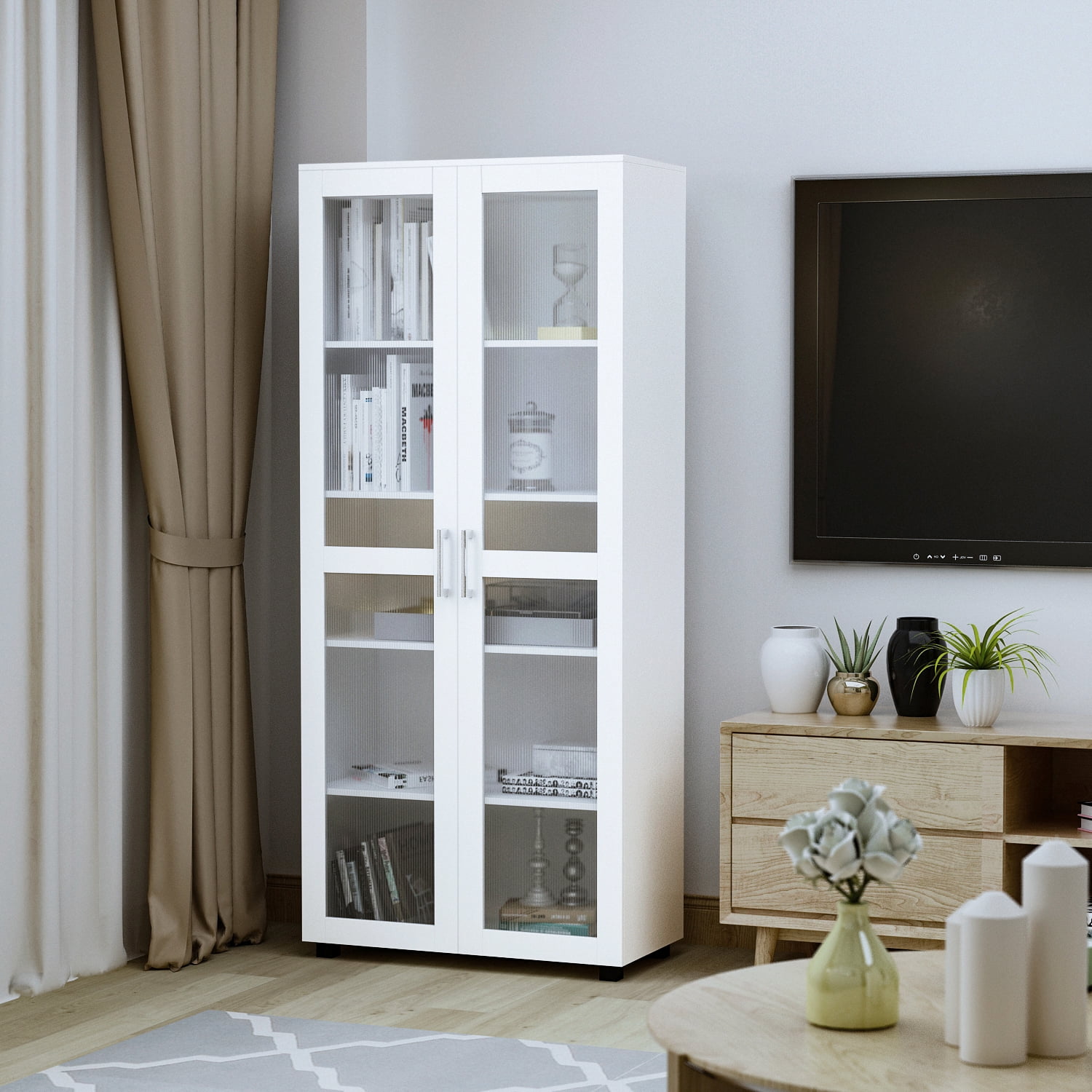 AIEGLE White Curio with Doors Display Storage Shelf