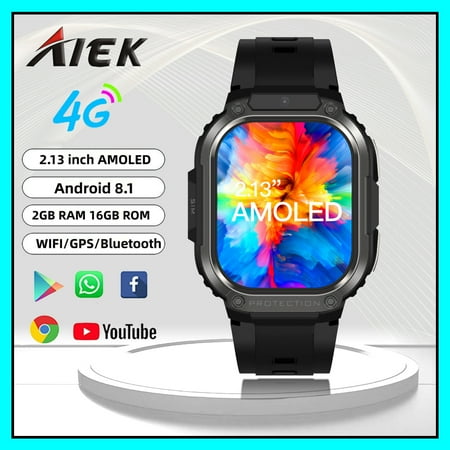 AIEK 4G LTE Smart Watch DM63 2.13" HD Screen AMOLED 2GB RAM 16G ROM With SIM Wifi GPS Camera Android8.1 Sports Watch
