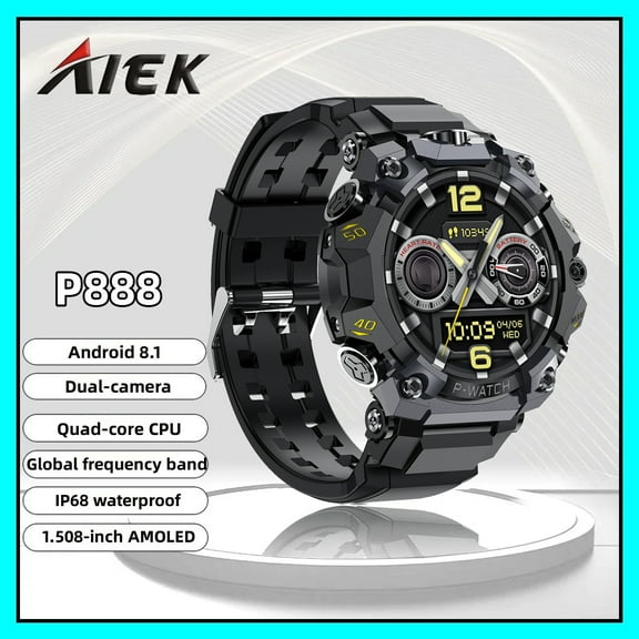 AIEK 4G Sports Smart Watch Android 8.1 Quad-core 4GB RAM 64GB ROM Dual-camera Wifi GPS Waterproof Outdoor Smartwatch
