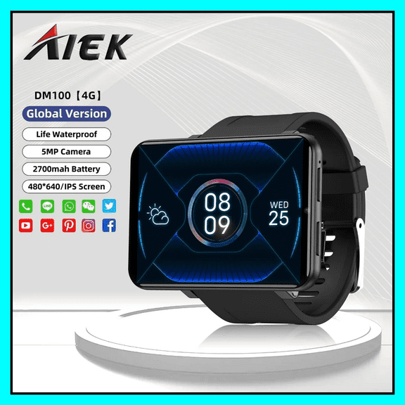 AIEK DM100 4G 2.86Inch Full Touch Screen Men Android Smart Watch 1GB RAM 16GB ROM 5MP Camera WIFI Bluetooth GPS 2700mah Smartwatch