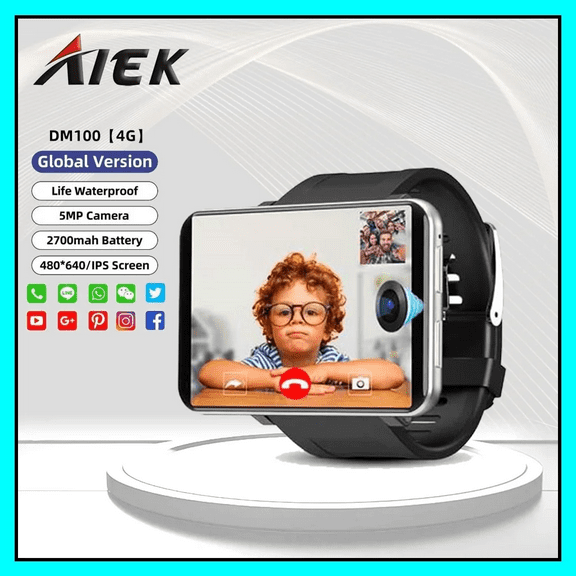 AIEK DM100 4G 2.86Inch Full Touch Screen Men Smart Watch 3GB+32GB ROM 5MP Camera WIFI Bluetooth GPS 2700mah Smartwatch For Android IOS