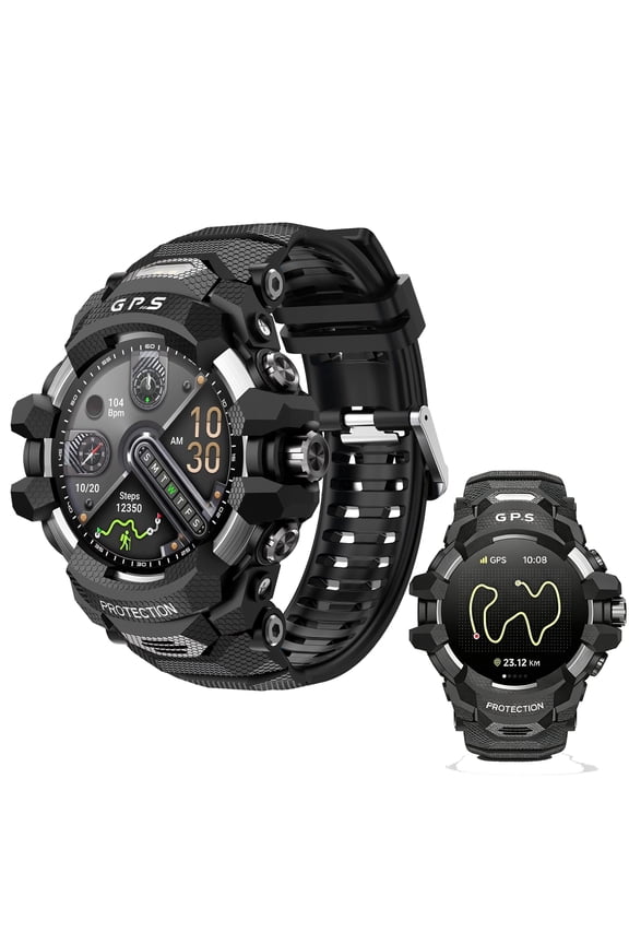 GPS Outdoor Sports Smart Watch, 1.43" AMOLED Bluetooth Calling Fitness Tracker, IP68 Water Resistant Altimeter Barometer Compass for Hiking Camping