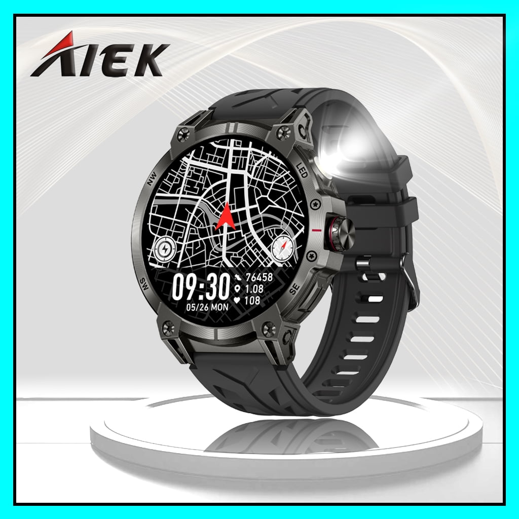 AIEK KC89 Smart Watch 760mah Large Battery life About7-10 days With Flashlight 1.85 inch Men Outdoors Sports Fitness Tracker  Outdoor Sports Smartwatch