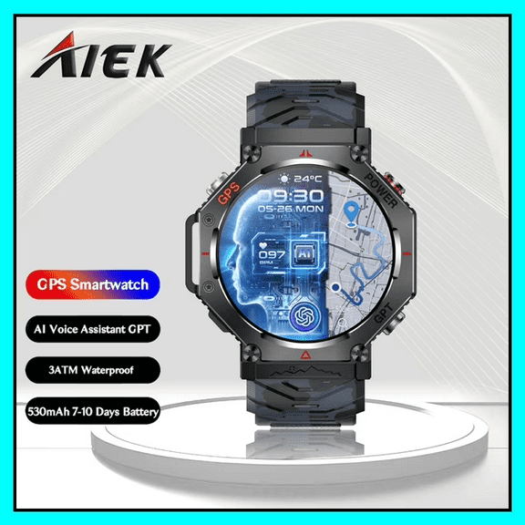 AIEK KC91 GPS Smart Watch AI voice assistant GPT 3ATM Waterproof 1.39inch Watches 530mAh Battery life 7-10 days Outdoor sports watches