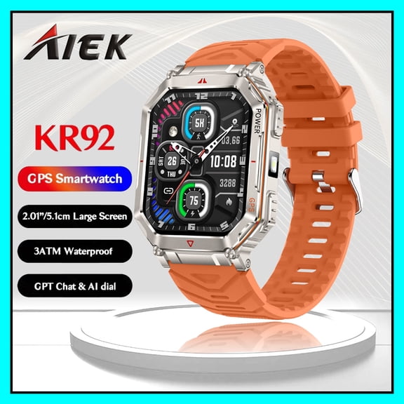 AIEK KR92 With Ai ChatGPT GPS Smart Watch 3ATM Waterproof 450mAh Bluetooth Call Outdoor LED Flashlight Compass Outdoor Sport Smartwatch