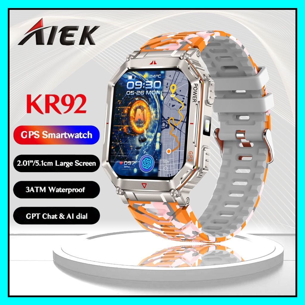 AIEK KR92 With Ai ChatGPT GPS Smart Watch 3ATM Waterproof 450mAh Bluetooth Call Outdoor LED Flashlight Compass Outdoor Sport Smartwatch